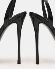 JEZZICA Black Patent Platform Stiletto Ankle Strap Women's Heel