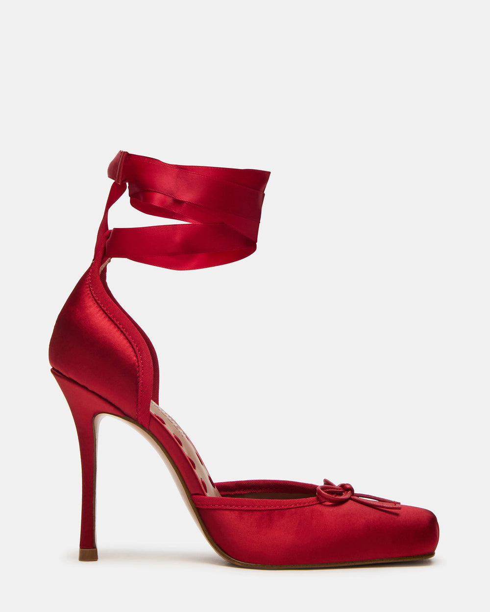 LARINA Red Satin Square-Toe Stiletto Pump Lace-Up Women's Heel