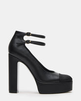 PEYTON Black Leather Block Heel Platform Women's Heel