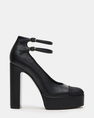 PEYTON Black Leather Block Heel Platform Women's Heel