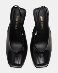 LUCIAN Black Leather Square-Toe Peep-Toe Slingback Women's Heel