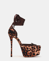 LISTEN Leopard Satin Stiletto Pump Lace-Up Women's Heel