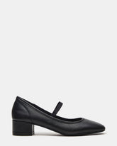 MURAL Black Leather Mary Jane Block Heel Square-Toe Women's Heel