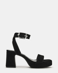 ELIDA Black Suede Ankle Strap Platform Women's Block Heel