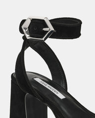 ELIDA Black Suede Ankle Strap Platform Women's Block Heel