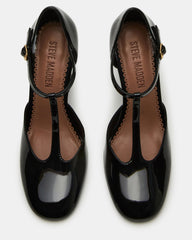 MALCOLM Black Patent T-Strap Block Heel Women's Heel