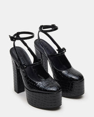 SCOTLYN Black Crocodile Women's Platform Block Heel
