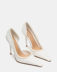 ELEGANT Pearl Ivory Mesh Ruched Pointed-Toe Stiletto Pump Women's Heel