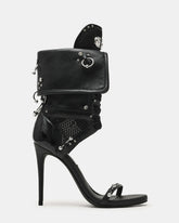 CASELLA Piercing Black Open-Toe Stiletto Lace-Up Women's Heel