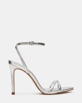 JYPSEY Silver Leather Strappy Stiletto Women's Heel