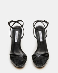 JUNI Black Patent Criss Cross Stiletto Ankle Strap Women's Heel