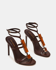 SHAYLEE Brown Stone Detail Strappy Stiletto Women's Heel