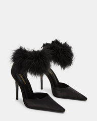 ELUSIVE Black Satin Pointed-Toe Stiletto Pump Women's Heel
