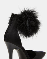 ELUSIVE Black Satin Pointed-Toe Stiletto Pump Women's Heel