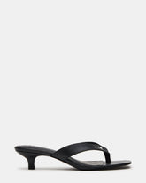 TRACIE Black Leather Thong Strap Women's Kitten Heel