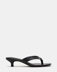 TRACIE Black Leather Thong Strap Women's Kitten Heel