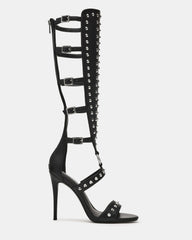 COMPOSURE Black Studs Strappy Stiletto Buckles Women's Heel
