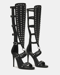 COMPOSURE Black Studs Strappy Stiletto Buckles Women's Heel
