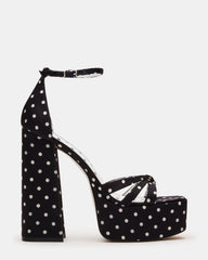 RETRO White/Black Polka Dot Open-Toe Block Heel Platform Women's Heel