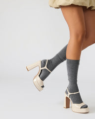 LINADRA Bone Patent Platform Square-Toe Strappy Women's Heel