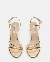 ERAS Gold Leather Stiletto Round-Toe Ankle Strap Women's Heel