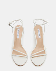 ERAS White Leather Stiletto Round-Toe Ankle Strap Women's Heel