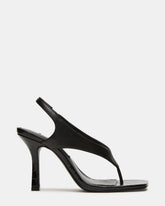 IMPROV Black Leather Square-Toe Thong Slingback Women's Heel