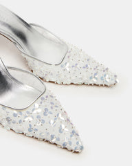 ALEXI Sequin Silver Pointed-Toe Mule Women's Heel