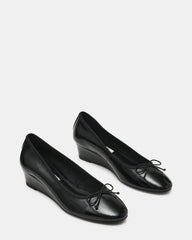 KLUTZY Black Patent Ballet Wedge Bow Round-Toe Women's Heel