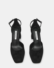 HARTLYN Black Suede Square-Toe Block Heel Ankle Strap Women's Heel