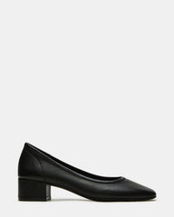 MOLLIE Black Leather Ballet Block Heels