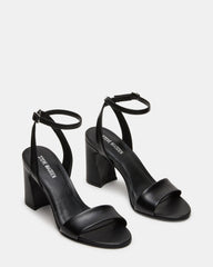 LARAH Black Leather Rounded Toe Block Heel Women's Heel