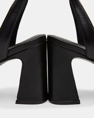 LARAH Black Leather Rounded Toe Block Heel Women's Heel