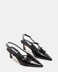 LIANA Black Patent Women's Slingback Pointed-Toe Low Heel