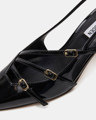 LIANA Black Patent Women's Slingback Pointed-Toe Low Heel
