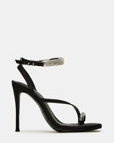 TIA Rhinestones Black Satin Open-Toe Stiletto Women's Heel