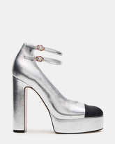 PEYTON Silver Leather Block Heel Platform Women's Heel