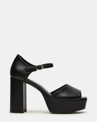 LONDON Black Leather Platfrom Block Heel Square-Toe Women's Heel