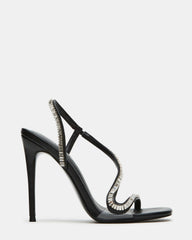 NESSA Black Square Toe Rhinestone Stiletto Heel | Women's Heels