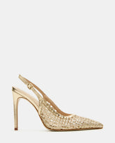 REYES Woven Gold Slingback Stiletto Pointed-Toe Pump Women's Heel