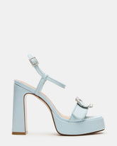 LIANDRA Buckle Blue Satin Women's Platform Square-Toe Strappy Heel