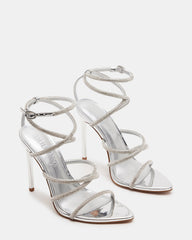 SKY Silver Strappy Rhinestone Stiletto Heel | Women's Heels