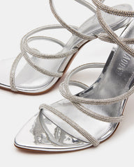 SKY Silver Strappy Rhinestone Stiletto Heel | Women's Heels