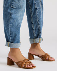 MARANO Tan Leather Women's Mule Block Heel