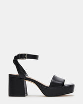 MERCERR Black Leather Women's Platform Block Heel