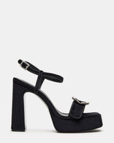 LIANDRA Buckle Black Velvet Women's Platform Square-Toe Strappy Heel