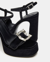LIANDRA Buckle Black Velvet Women's Platform Square-Toe Strappy Heel