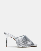 MORINA Silver Leather Square-Toe Stiletto Mule Fringe Heel | Women's Heels