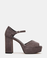 LONDON Grey Suede Platfrom Block Heel Square-Toe Women's Heel
