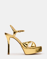 SCARLET Gold Square-Toe Strappy Platform Women's Heel